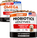 Omega 3 + Vet Strength Dog Probiotics Bundle - Allergy &Itch Relief Skin & Coat Supplement - 1 Billion CFU + Digestive Enzymes - Diarrhea, Gas, Constipation, Upset Stomach Relief - 300ct - Made in USA