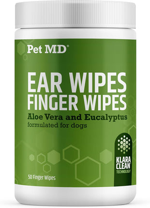 Pet MD - Dog Ear Cleaner Wipes - Otic Cleanser for Dogs to Stop Ear Itching, and Infections with Aloe and Eucalyptus - 100 Count