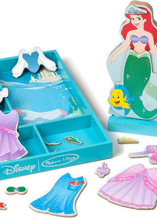 Melissa & Doug Disney Ariel Magnetic Wooden Dress-Up Doll Pretend Play Set (35 Pieces) Magnetic Dolls, Pretend Play & Preschool Toys for Kids Ages 3+
