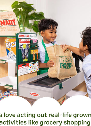 Melissa & Doug, Fresh Mart Pretend Grocery Store, Kids Cash Register with Scanner, Shelves, & Conveyor Belt, Kids Toys for Girls & Boys