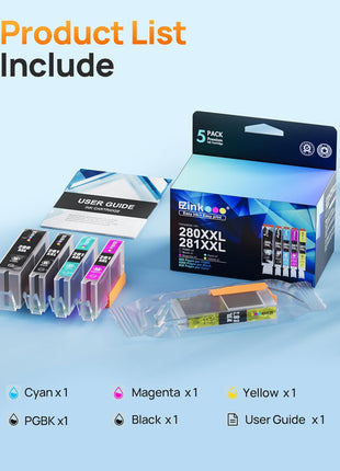 E-Z Ink Compatible Tr8620a Ink Cartridge Replacement for Canon PGI-280XXL CLI-281XXL 280 XXL 281 XXL Compatible with TR8520 TR8620a TR8620 TS702a TS9520 TS9521C TR8520 TS6220 TS6320 TS8220 (5 Pack)