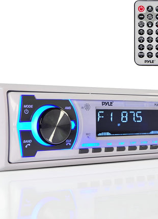 Pyle PLMRB29W Single-DIN In-Dash Digital Marine Stereo Receiver with Bluetooth (White)