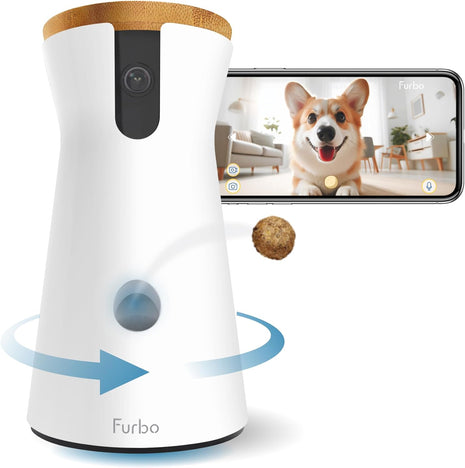 Furbo 360° Dog Camera: Basic See, Talk & Toss Features, No AI Alerts, No Subscription Required, Pet Security Cam w/Barking Alerts, Rotating View, Treat Toss, 2-Way Audio, Smart Home Puppy Monitoring