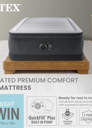 Intex Twin Size Air Mattress, 18in Height, Built-in Pump, Dura-Beam Deluxe Comfort-Plush - Portable Inflatable Blow-up Bed for Camping, Travel, Guests