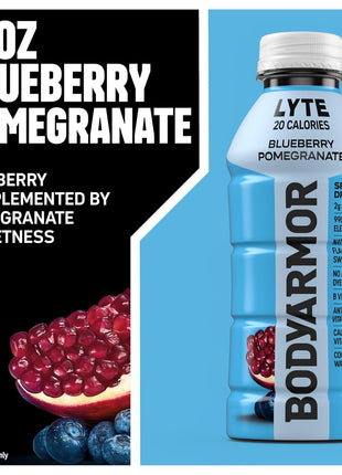 BODYARMOR LYTE Sports Drink Low-Calorie Sports Beverage, Blueberry Pomegranate, Coconut Water Hydration, Natural Flavors With Vitamins, Potassium-Packed Electrolytes, Perfect For Athletes, 16 Fl Oz (Pack of 12)