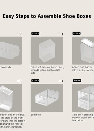 SEE SPRING 12 Pack Shoe Storage Box, Clear Plastic Stackable Shoe Organizer for Closet, Space Saving Foldable Shoe Rack Sneaker Container Bin Holder