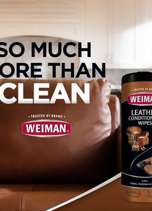 Weiman Leather Cleaner Wipes - Clean Condition UV Protection Help Prevent Cracking or Fading of Furniture, Car Interior, Couch, and Shoes, 2 Pack with Microfiber Cloth