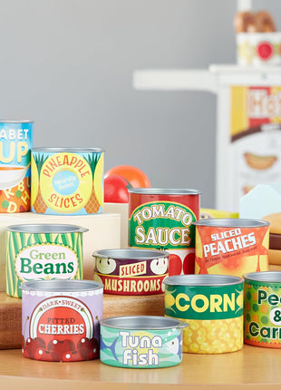 Melissa & Doug Let's Play House, 10 Grocery Cans with Removable Lids, Toy Food & Play Kitchen Accessories, Preschool Learning Toys for Girls & Boys 3+