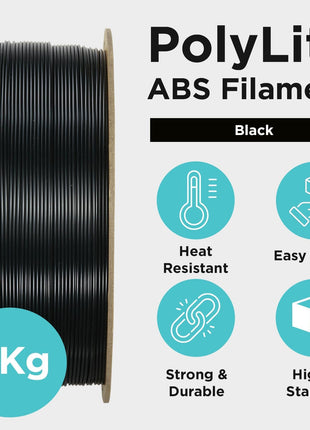 Polymaker ABS Filament 1.75mm Black 3D Printer Filament 1.75mm Heat Resistant 1kg - PolyLite ABS 3D Printing Filament 1.75mm, Strong & Durable, Dimensional Accuracy  0.03mm