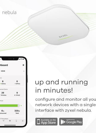 Zyxel WiFi 6E Wireless Access Point AXE5400 | PoE+ | 1x 2.5Gb + 1x 1GbE Ethernet Ports | Dual Radio | BandFlex Radio, Radius Authentication | Nebula Flex Cloud or Standalone | NWA220AX-6E