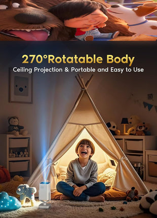 Mini Portable Projector with WiFi 6 and Bluetooth 5.2, 1080P 4K Support, 200 ANSI Lumens, Electric Focus &Auto Keystone 270° Rotatable Movie Wireless Projector for Phone, Compatible with TV Stick/HDMI