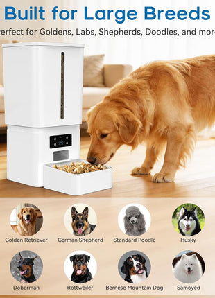 Automatic Dog Feeder Large Breed, 15L/63 Cups Auto Dog Food Dispenser | Anti-Clog Design for 2–23mm Large Kibble, 1080P HD Camera & Night Vision, Easy Setup 5G WiFi App Control for Busy Pet Parents