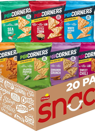 PopCorners Popped Corn Chips, 7 Flavor Variety Snack Pack, 1 oz Bags, (20 Pack), Gluten Free, No Artificial Colors, No Artificial Flavors