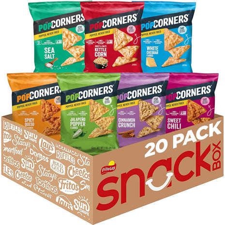 PopCorners Popped Corn Chips, 7 Flavor Variety Snack Pack, 1 oz Bags, (20 Pack), Gluten Free, No Artificial Colors, No Artificial Flavors
