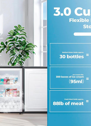 Electactic 3.0 Cu.ft Upright Freezer, Small Mini Freezer with Adjustable Thermostat, Removable Shelves, Reversible Single Door, for Bedroom/Home/Dorms/Apartment, Silver