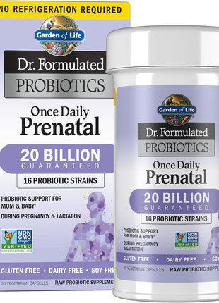 Garden of Life Dr. Formulated Probiotics Once Daily Prenatal - Acidophilus and Bifidobacteria Probiotic Support for Mom and Baby – Shelf Stable - Gluten, Dairy, and Soy-Free - 30 Vegetarian Capsules