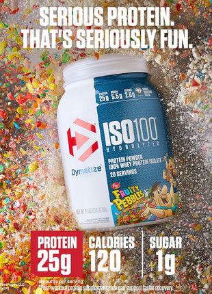 Dymatize ISO100 Protein Powder, 100% Whey Isolate, Fruity Pebbles | 25g Protein, Hydrolyzed, Fast-Absorbing, Supports Muscle Health, 5.5g BCAAs, Gluten-Free, 20 Servings, 1.3 lb