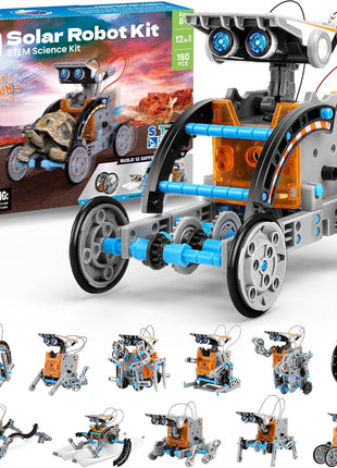 Sillbird 12-in-1 Solar Robot Building Kit STEM Gift for Boys Ages 8-13 | Powered by the Sun, Engineering Skills, DIY Educational Kit, Birthday Presents for Kids, Buildable Learning Set, 190 Pieces