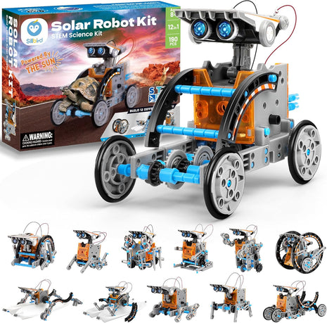 Sillbird 12-in-1 Solar Robot Building Kit STEM Gift for Boys Ages 8-13 | Powered by the Sun, Engineering Skills, DIY Educational Kit, Birthday Presents for Kids, Buildable Learning Set, 190 Pieces