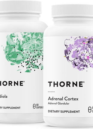 THORNE - Adaptogen & Adrenal Support Bundle - Natural Solutions for Coping with Stress - Rhodiola and Adrenal Cortex - 60 Servings