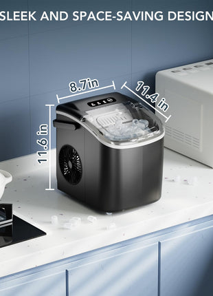 Ice Maker Countertop, Efficient Easy Carry Ice Machine, Self-Cleaning Ice Maker with Ice Scoop & Basket, 9pcs/ 6mins 26.6Lbs Per Day for Home/Office/Kitchen,Black