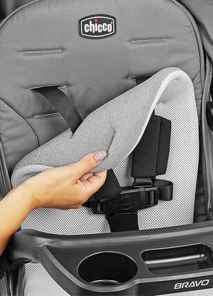 Chicco Bravo LE Stroller with Car Seat Compatibility, Compact Fold | Pewter/Grey, lightweight stroller, UPF 50+ canopy, GREENGUARD Gold, removable seat, 5-point harness, all-wheel suspension