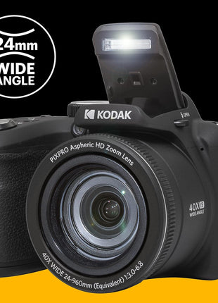 KODAK PIXPRO AZ405 20MP Digital Camera, 40x Optical Zoom, AA, OIS, Black | 1080p Full HD Video, 24mm Wide Angle Lens, 3 Inch LCD, Bridge Camera, Scene Detection, Travel and Wildlife