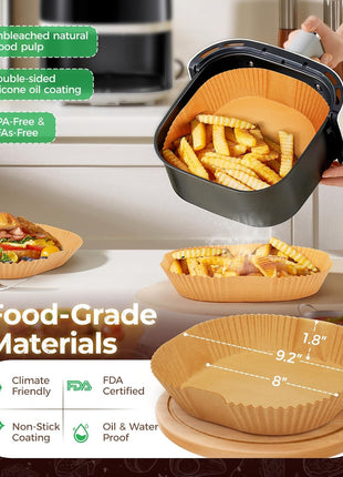 Air Fryer Disposable Paper Liners   150Pcs 8In Square Parchment Paper Non Stick Airfryer Basket Liners for Steamer Microwave Oven, Deep Fryer Parts & Accessories