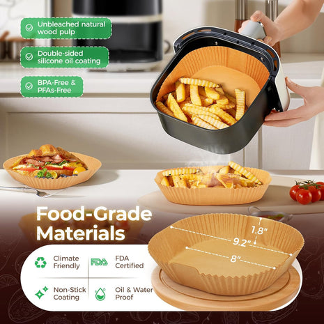 Air Fryer Disposable Paper Liners   150Pcs 8In Square Parchment Paper Non Stick Airfryer Basket Liners for Steamer Microwave Oven, Deep Fryer Parts & Accessories