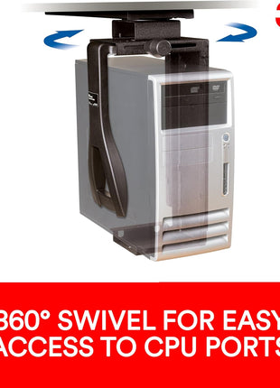 3M Under-Desk Computer Tower CPU Holder, Width Adjust from 3.5 inch to 9.3 inch, Height Adjust from 12.5 inch to 22.5 inch to Fit Most CPU's up to 50 lbs, 3600 Swivel, Steel Construction, 17 inch Track, Black, (CS200MB)