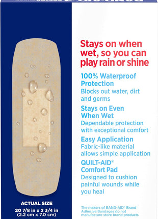 BAND-AID Brand Water Block Flex 100% Waterproof Adhesive Bandages for First-Aid Wound Care of Minor Cuts, Scrapes & Wounds, Ultra-Flexible Design, Sterile, All One Size, 20 ct