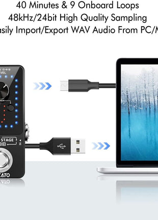 LEKATO Looper Guitar Pedal Guitar Loop Pedal Tuner Pedal 9 Loops 40 Minutes Record Time Unlimited Overdubs for Electric Guitar Bass (Black)