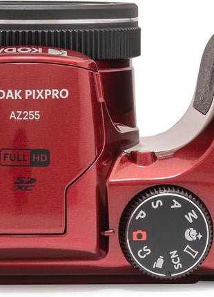 KODAK PIXPRO AZ255 16MP Digital Camera, 25x Optical Zoom, AA, OIS, Red | Image Stabilization 1080p Full HD Video 3' LCD Vlogging