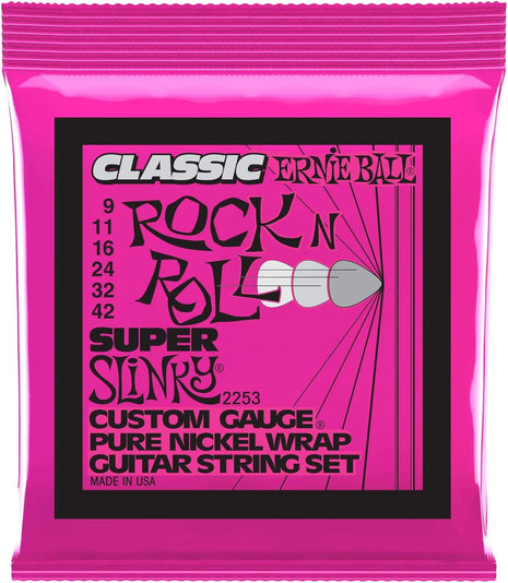 Ernie Ball Super Slinky Classic Pure Nickel Electric Guitar Strings, 9-42 Gauge (P02253)
