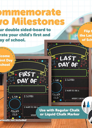First Day Last Day of School Chalkboard Double Sided Sign with Frame - 14 inch x 10 inch