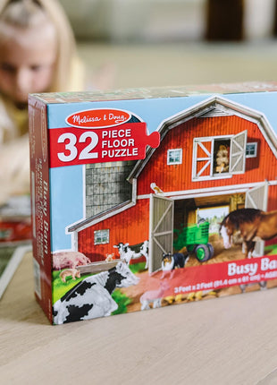 Melissa & Doug Busy Barn Shaped Jumbo Floor Puzzle (32 Pieces, 2 x 3 Feet), Jigsaw Puzzle for Preschoolers and Kids Ages 3+ - FSC Certified