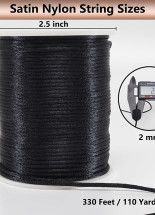 2 mm x 330 Feet Satin Nylon Cord, Silky Smooth Nylon String for Jewelry Making Bracelet Necklaces Beading Thread Rattail Macrame Kumihimo Chinese Knot Craft
