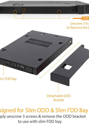 ICY DOCK 2.5" SATA/SAS HDD/SSD Rugged Full Metal Mobile Rack for Slim ODD or Slim FDD Bay | ToughArmor MB411SPO-B