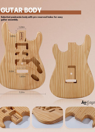 Leo Jaymz DIY ST Style Electric Guitar Kits with Roasted Pine Body and Maple Neck - Laurel Wood Fingerboard,Strap and All Components Included (ST Roasted Pine)