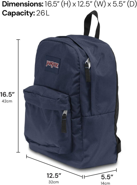 JanSport SuperBreak One Backpack Navy - Durable, Lightweight Bag with 1 Main Compartment, Front Utility Pocket with Built-in Organizer - Premium Backpack
