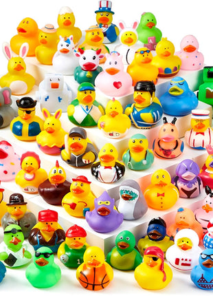 JOYIN 30 Pcs Rubber Ducks, Random Assortment Ducks Bulk with Mesh Carry Bag, Mini Rubber Duckies for Baby Bath Toys, Kids Toddler Summer Pool Toys Birthday Gifts Party Favors