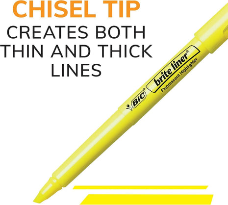 BIC Brite Liner Highlighters, Chisel Tip, 12-Count Pack, Assorted Colors