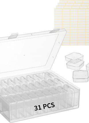 120Pcs Bead Organizer Box, Small Clear Plastic Bead Storage Containers, 4 Craft Storage Boxes with Hinged Lid, 336 Labels, Mini Box for Jewelry Making Bracelets Beading Nails Screws Seeds Small Parts