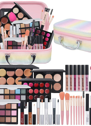 Pomcral All In On Makeup Kit Makeup Set For Teens, Women, Girl and Beginners Includes Eyeshadow Concealer Palette Lip Gloss Set Lipstick Eye Pencil Makeup Brushes