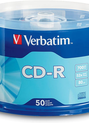 Verbatim CD-R Blank Discs 700MB 80 Minutes 52x Recordable Disc for Data and Music - 50 Pack Spindle,Silver