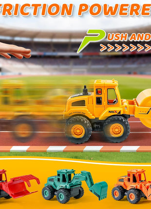 Beestech Construction Toys for 3 Years Old Boys Girls Kids, Friction Powered Construction Truck Toys Vehicles Sand Toys Trucks Excavator, Bulldozer, Road Roller (Colorful 4 Pack)