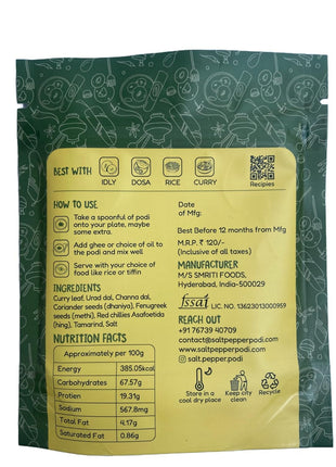 Salt Pepper Podi | Carnival Curry Podi | Exquisite Blend of Aromatic Spices | Mouthwatering Taste | Authentic South Indian Cuisine | Natural & Aromatic - Refill Pack - (3.52Oz / 100Gm)