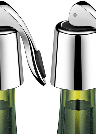 2-Pack Wine Stoppers, Airtight Seals to Keep Wine Fresh, Easy Press-to-Seal | Leakproof for horizontal storage, Expanding silicone seal, Reusable, Sleek stainless steel design, Ideal gift for wine lovers