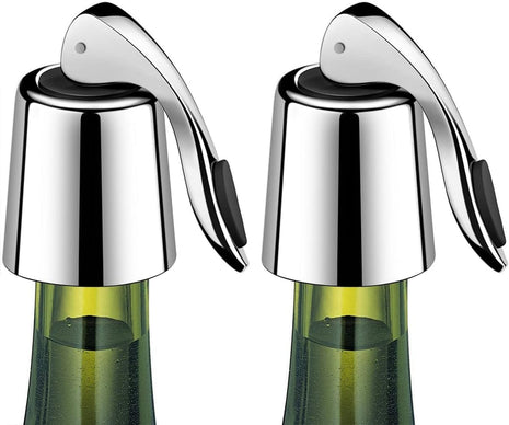 2-Pack Wine Stoppers, Airtight Seals to Keep Wine Fresh, Easy Press-to-Seal | Leakproof for horizontal storage, Expanding silicone seal, Reusable, Sleek stainless steel design, Ideal gift for wine lovers