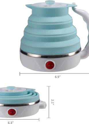 Travel Foldable Electric Kettle, Collapsible Electric Kettle Food Grade Silicone Small Pot Boiling water,Dual Voltage(600ml,110-220V US Plug) (Blue)